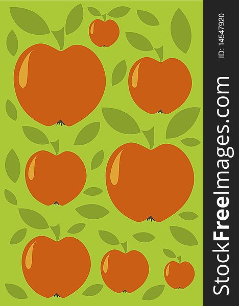 Wallpaper with red apples in vintage style. Wallpaper with red apples in vintage style