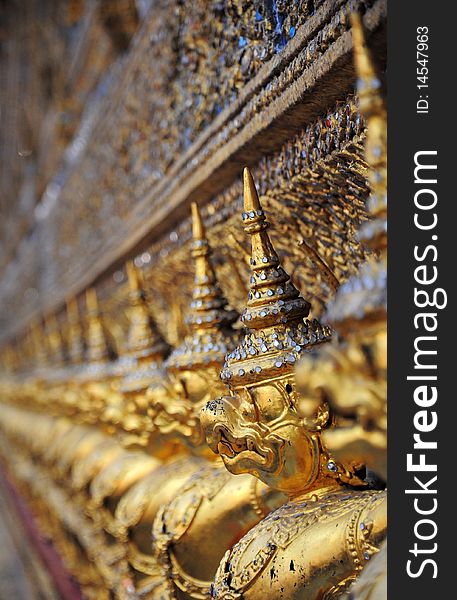 Golden Garuda on Temple wall Grand Palace Bangkok Thailand. Golden Garuda on Temple wall Grand Palace Bangkok Thailand