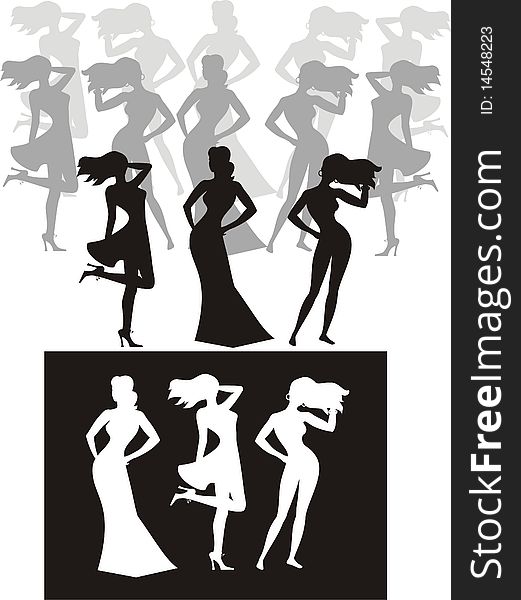 Silhouette image of girls in different dress