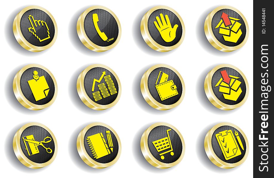 Computer golden web icon set