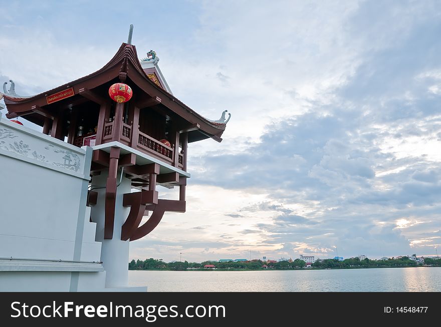 One pole shrine in lake, Vietnam art,Thailand.