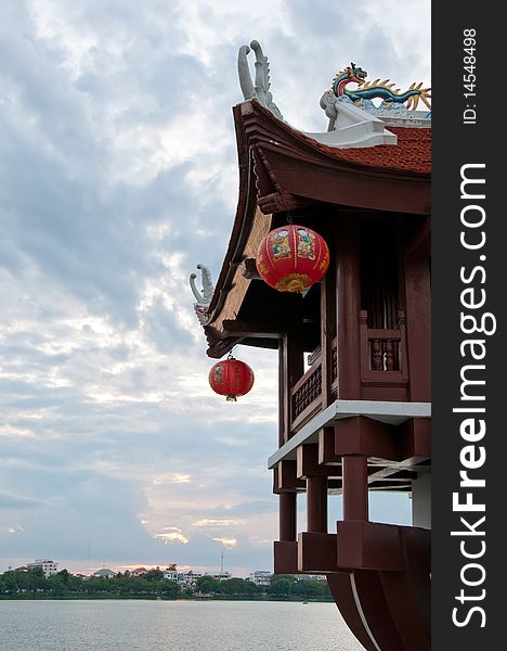 One pole shrine in lake, Vietnam art,Thailand.