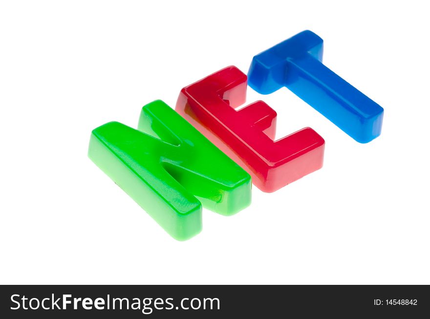 Toy magnetic letters spelling NET