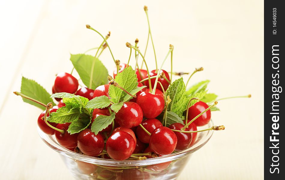 Bowl of fresh red cherries - closeup. Bowl of fresh red cherries - closeup