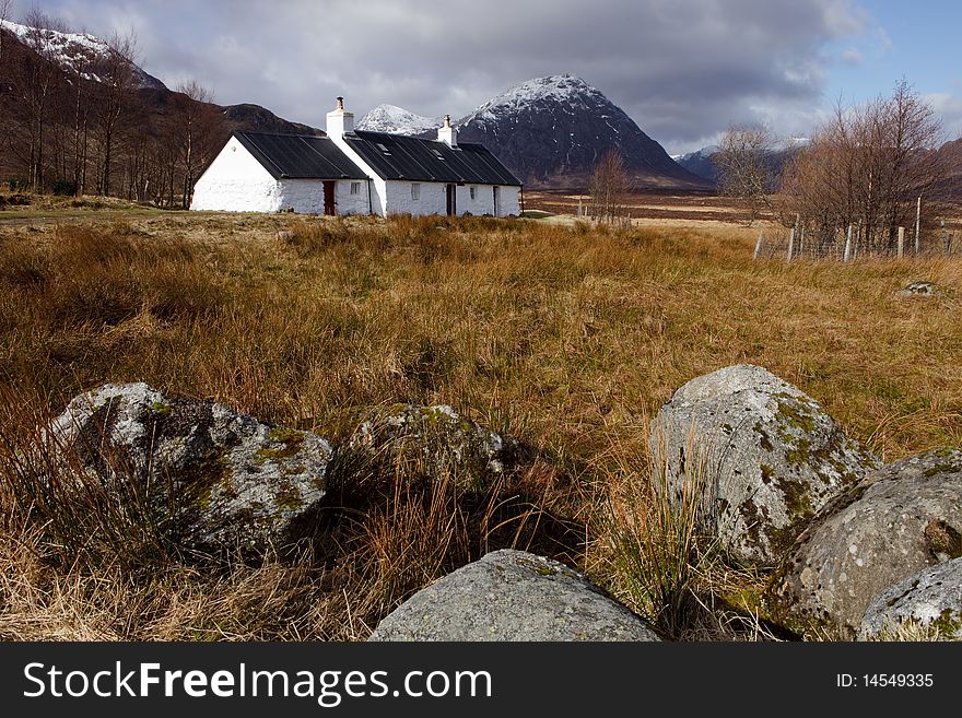 The Black Rock Cottage in Rannoch Moore is called so, because of the famous black mountain in the background. The Black Rock Cottage in Rannoch Moore is called so, because of the famous black mountain in the background.