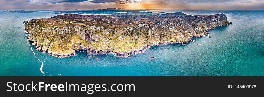Aerial view of the cliffs of horn head at the wild atlantic way in Donegal - Ireland.