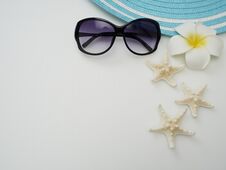 Summer Background. Shells, Straw Hats, Sunglasses Stock Image