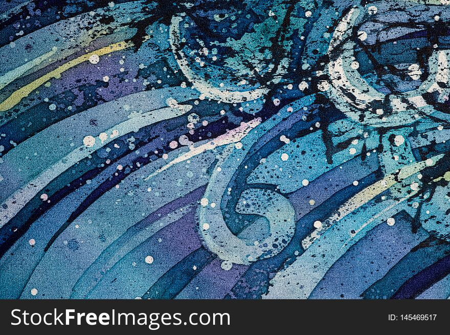 Waves, Curly, Turquoise, Hot Batik, Background Texture, Handmade On Silk