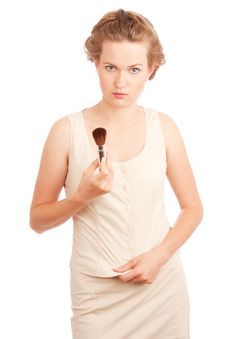 Young Woman With Powder Brush Royalty Free Stock Photography Young Woman With Powder Brush Royalty Free Stock Photography