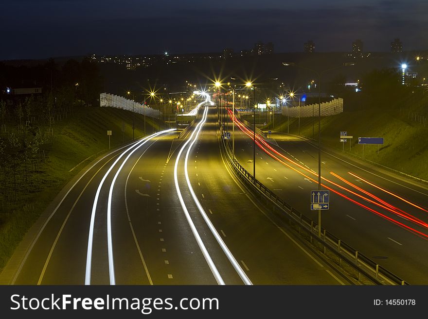 Night road, city traffic, lights