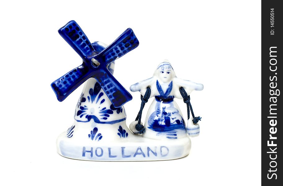 Dutch souvenir. girl with a yoke at the mill. Dutch souvenir. girl with a yoke at the mill