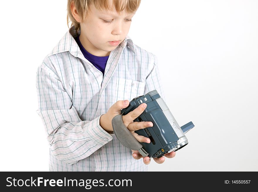 Boy looking to camera on white background