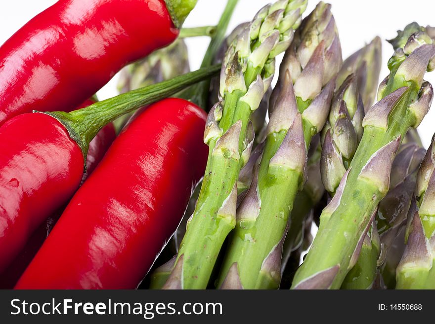 Raw Hot Peppers And Asparagus
