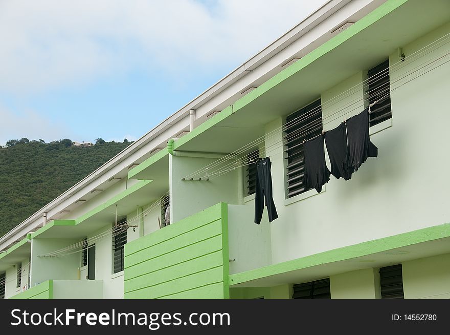 Clothes Line on exterior of house in St. Thomas, USVI