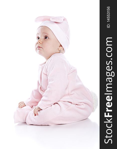 Baby Wearing Bunny Suit Isolated