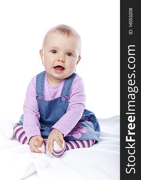 Photo of adorable young girl on white background