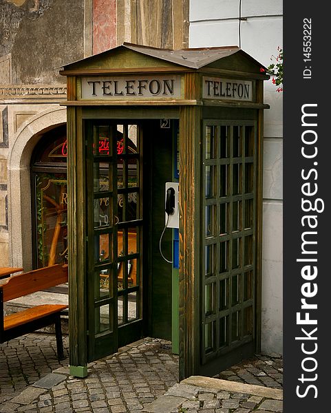 Old Czech telephone booth in Cesky Krumlov.