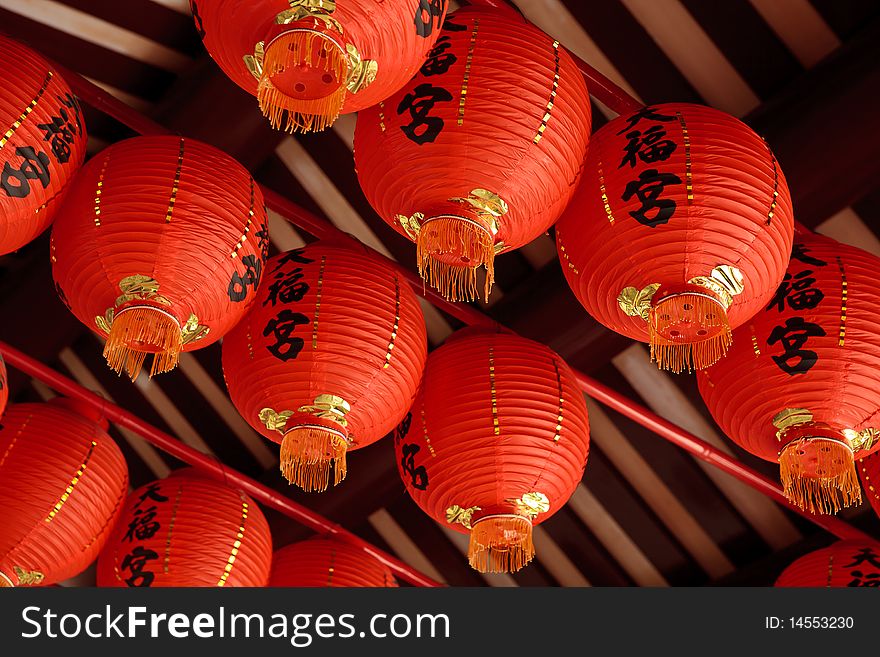 Red Lanterns at Thian Hock Keng temple is Singapore's Chinatown.