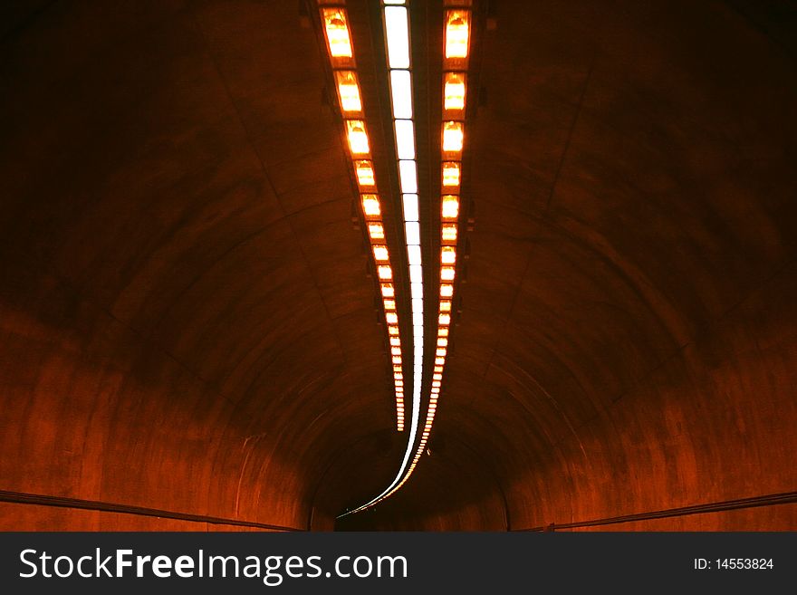 Lights in road tunnel, horizontal picture. Lights in road tunnel, horizontal picture.