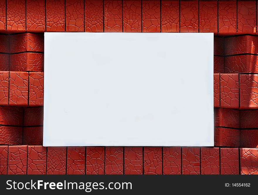 Blank sign with space for text on a new brick wall. Blank sign with space for text on a new brick wall