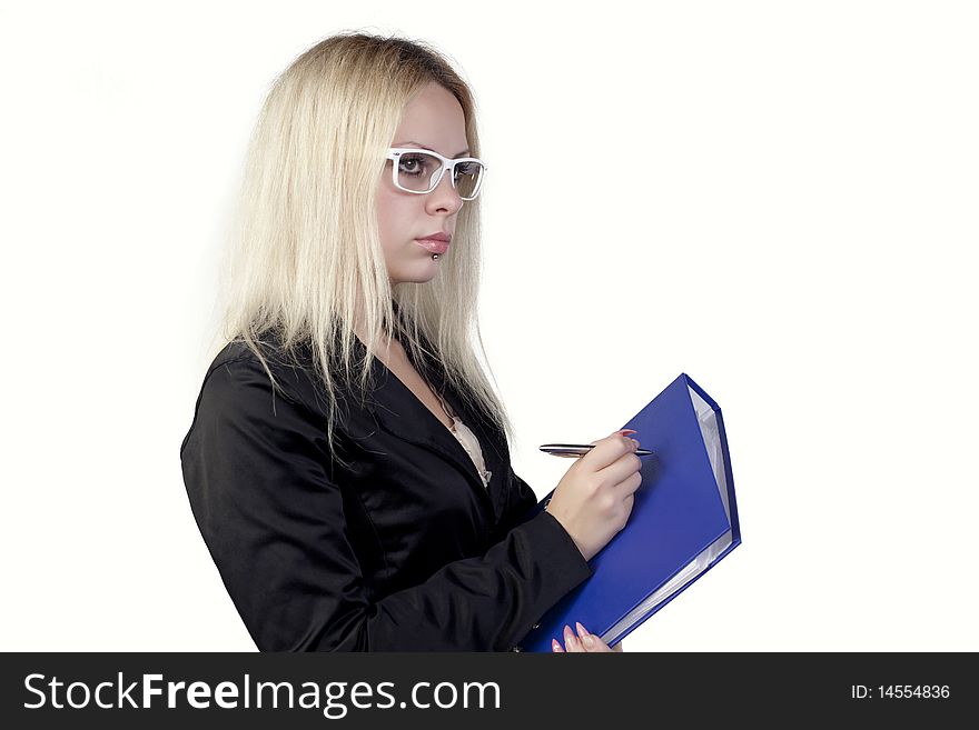Blond girl posing on a white background. Blond girl posing on a white background