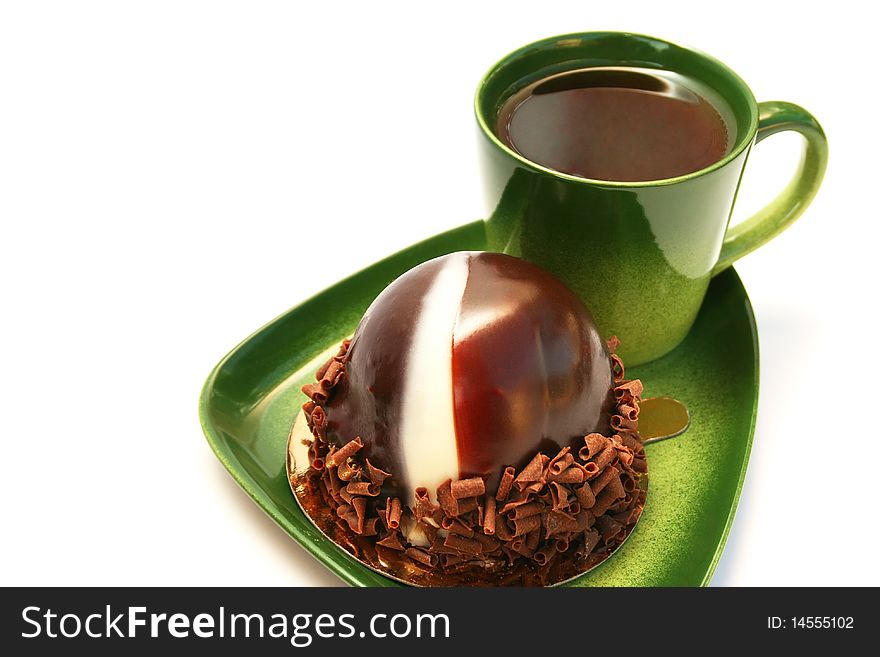 Cup of tea of cake isolated on white background. Cup of tea of cake isolated on white background.