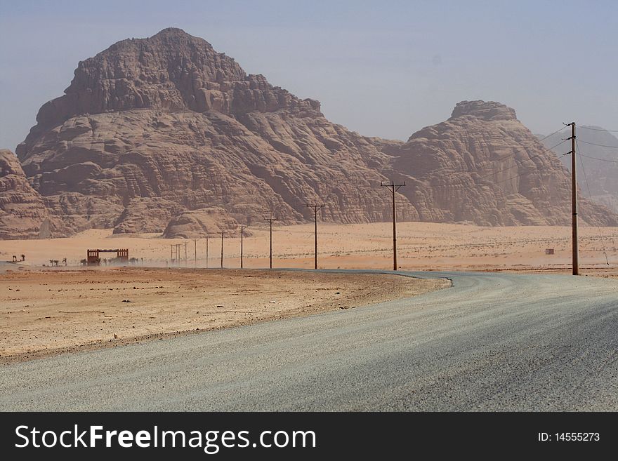 Road to the Wadi Rum desert in Jordan
