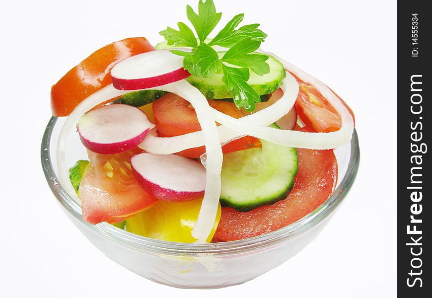 Vegetable salad with tomato cucumber and radish. Vegetable salad with tomato cucumber and radish