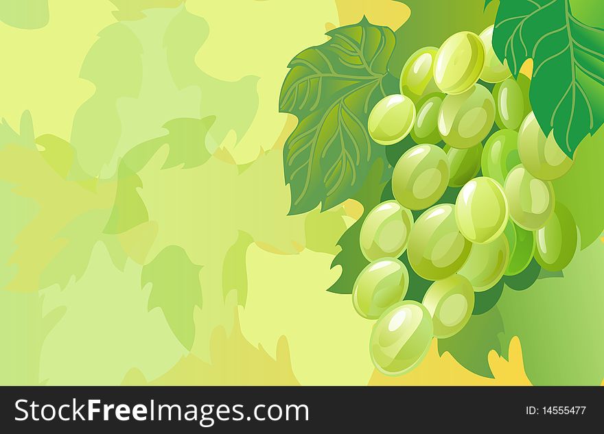 Cluster of grapes with leaves and a background. Cluster of grapes with leaves and a background