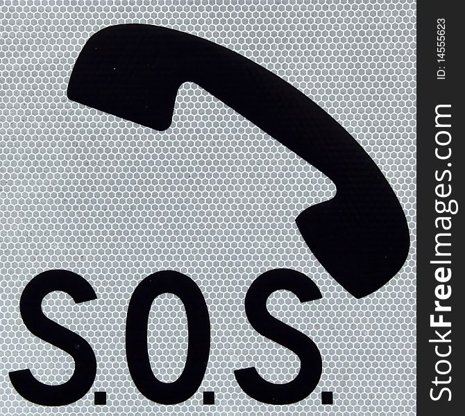 Symbol of a phone and word SOS on a white background. Symbol of a phone and word SOS on a white background