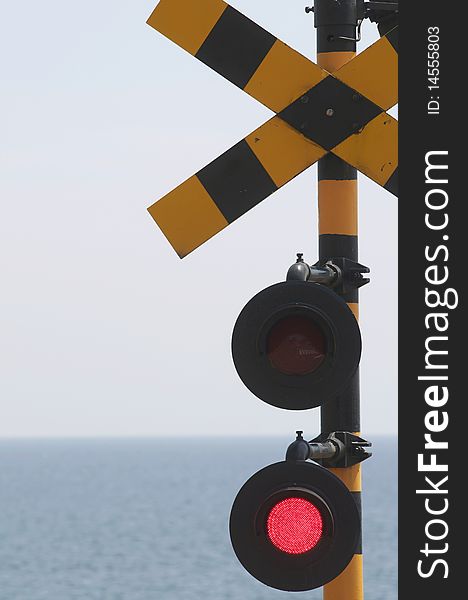 Railroad crossing at shichirigahama in kamakura ,japan