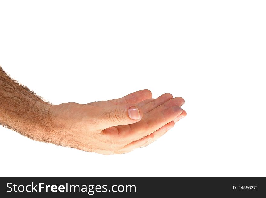 Isolated over white human male  hand concept. Isolated over white human male  hand concept
