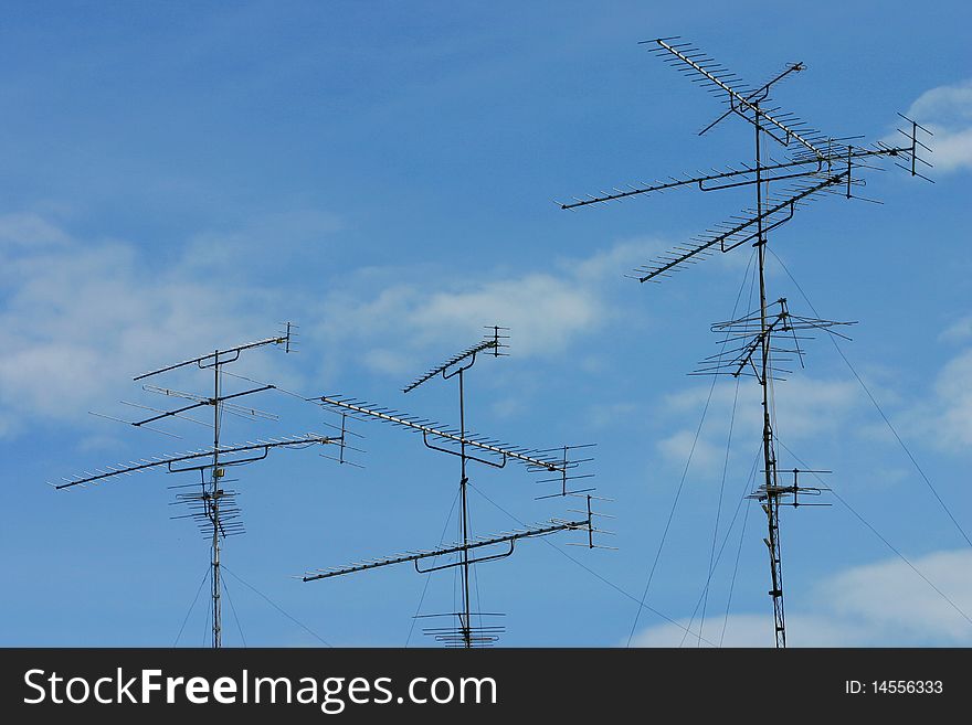 TV antennas with blue sky, Thailand