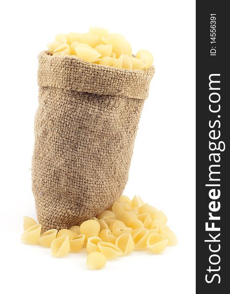 Bag of pasta on a white background