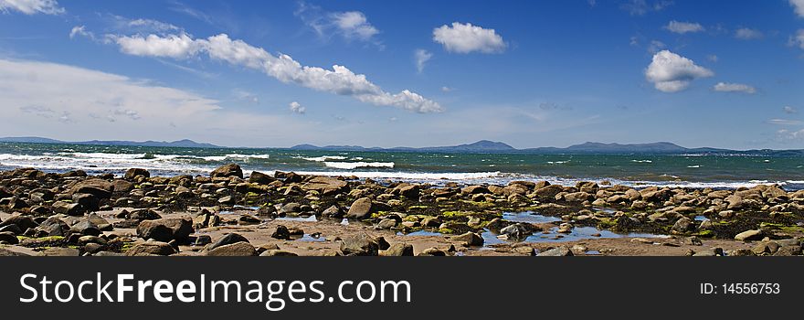 Panoramic view of Welsh coastline taken from Shell Island. Panoramic view of Welsh coastline taken from Shell Island.