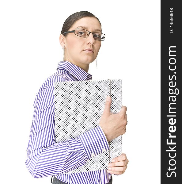 Beautiful business woman with folder in hand