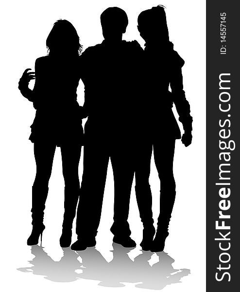 Drawing of beautiful young boy and women. Silhouettes on white background. Drawing of beautiful young boy and women. Silhouettes on white background