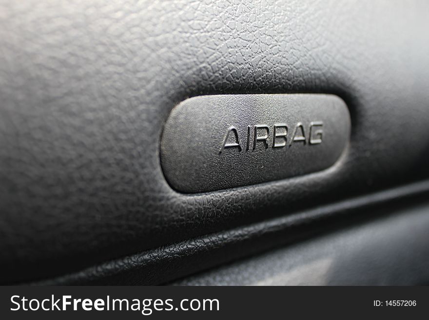 An airbag text as macro in a car. An airbag text as macro in a car