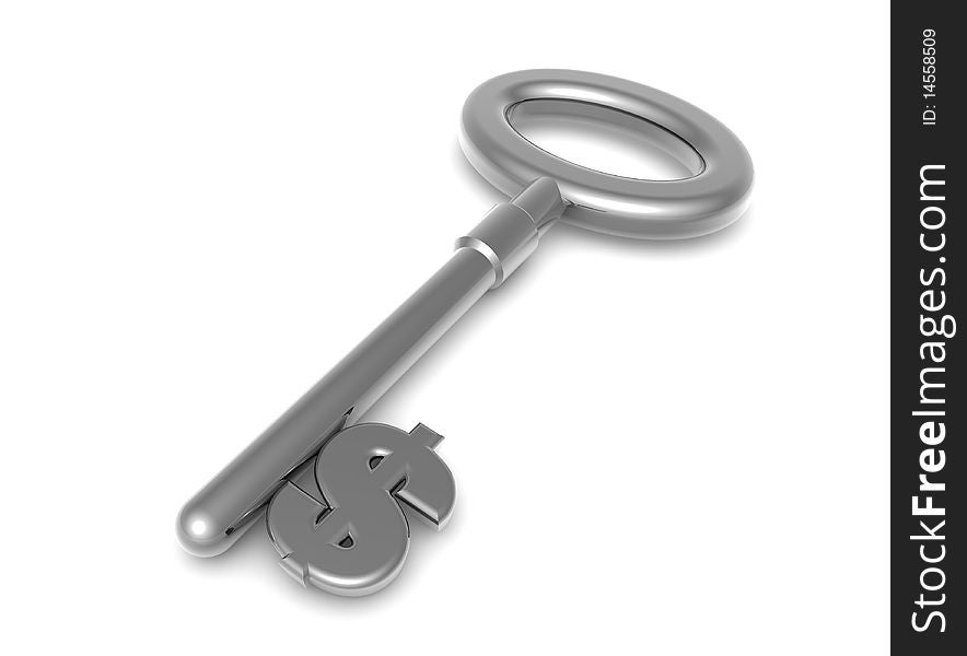 3d metal key in white back ground