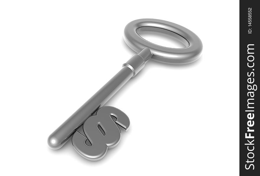 3d metal key in white back ground