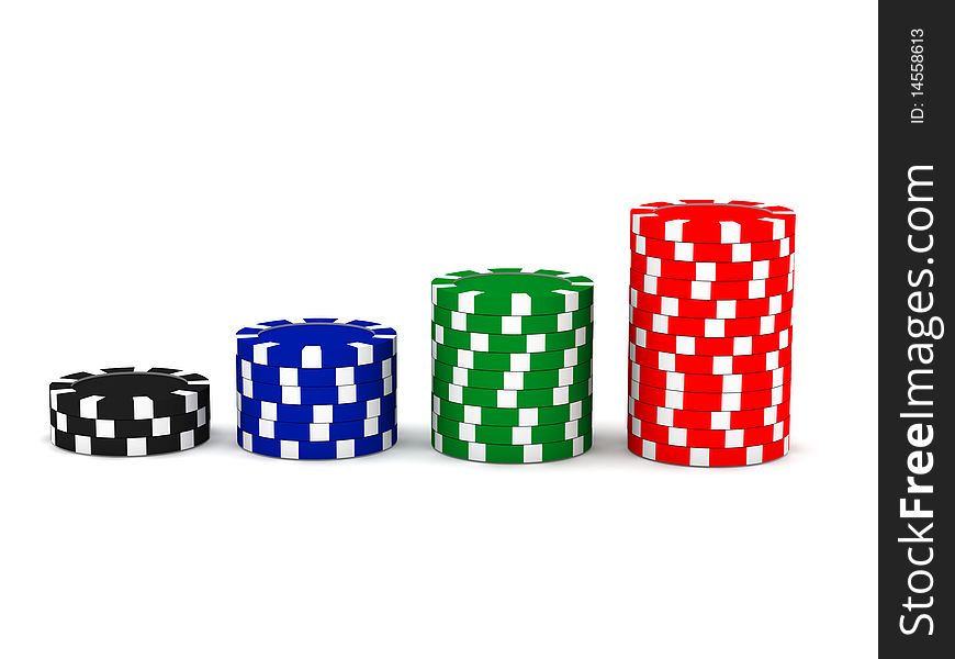 Row of game chips isolated on white background. High quality 3d render.