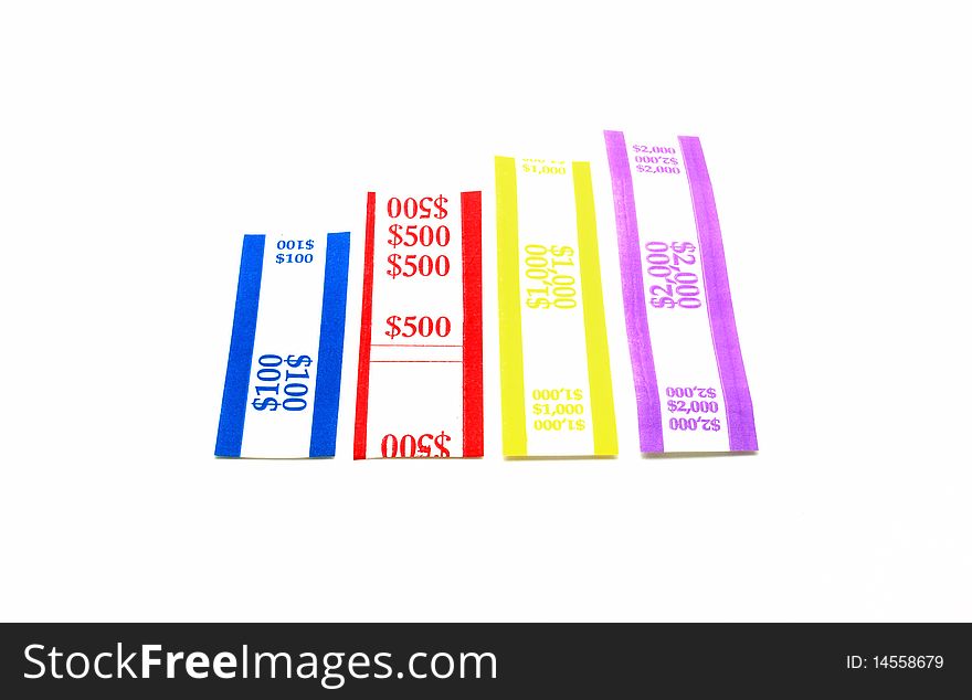 Bank money wrappers displayed as bar graph. Bank money wrappers displayed as bar graph