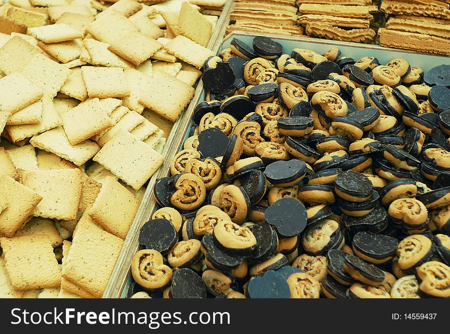 Close up of cookies on market stand