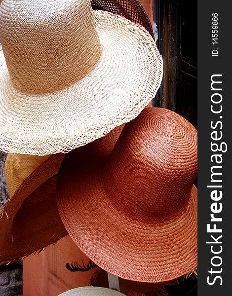 Typical panama hats of various colours