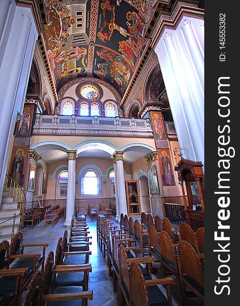 Heraklion, Greece, September 25 2018, Interior view of Saint Minas Cathedral in the historic center