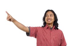Long Hair Man Pointing Something Stock Photo Long Hair Man Pointing Something Stock Photo