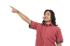 Long Hair Man Pointing Something Royalty Free Stock Photo
