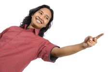 Long Hair Man Pointing Something Royalty Free Stock Photography Long Hair Man Pointing Something Royalty Free Stock Photography