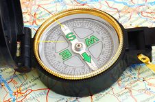 Compass On A Map Royalty Free Stock Images