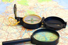 Compass On A Map Stock Photo Compass On A Map Stock Photo